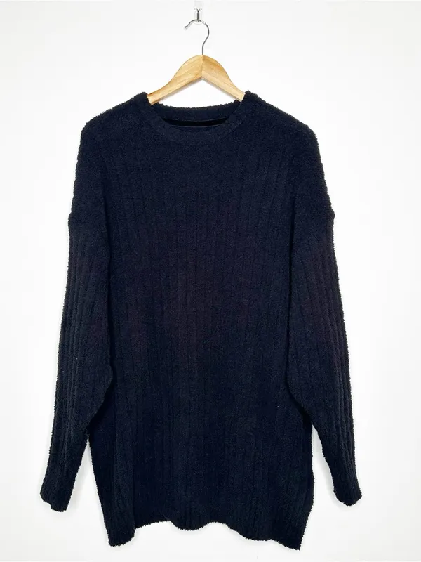 UGG Black Riz Cozy Knit Crew Neck Long Sleeve Ribbed Lounge Sweater XL - Image 2