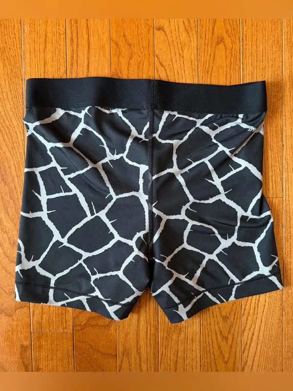 Nike Pro Compression Shorts Black White Giraffe Print Volt Swoosh Spandex Medium - Image 4