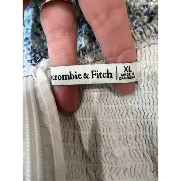 Abercrombie & Fitch Blue Floral Knot Front Mini Dress Size XL Babydoll Cottage - Image 5