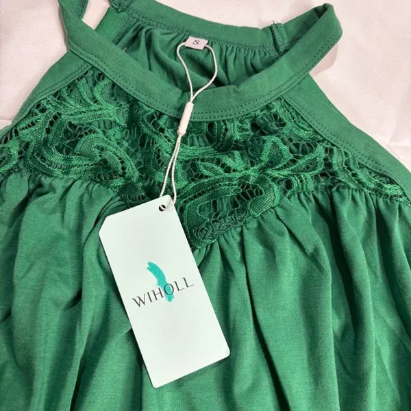 Wiholl Green Floral Lace Halter Top Size S - Image 3