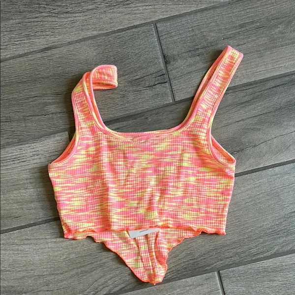 Bershka Neon Pink and Yellow Striped Top - Image 5