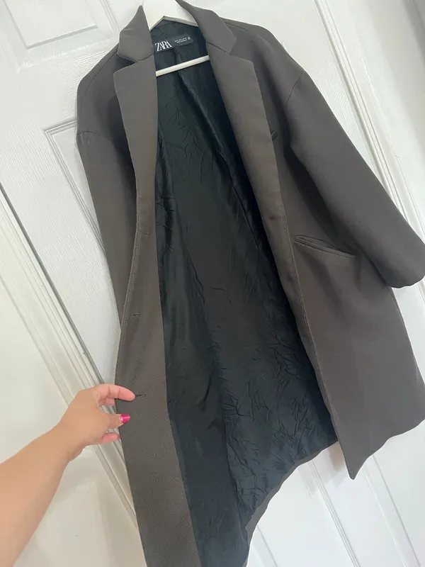ZARA Brown Oversized Longline Blazer Coat Quiet Luxury Minimalist Old Money Sz S - Image 7