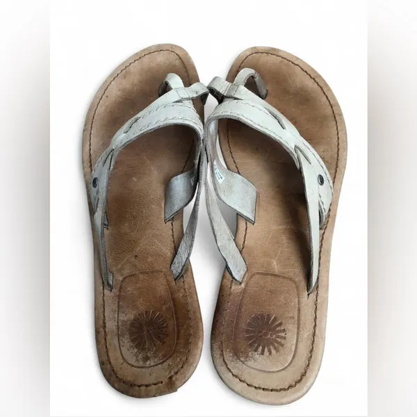 UGG Flip Flop Womens 10Beige Mireya Open Toe Slip On Casual Sandal Flats Leather - Image 6