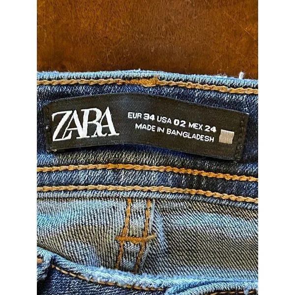 Zara Blue Medium Wash Denim Distressed Raw Cut Hem Skinny‎ Jeans 2 - Image 11