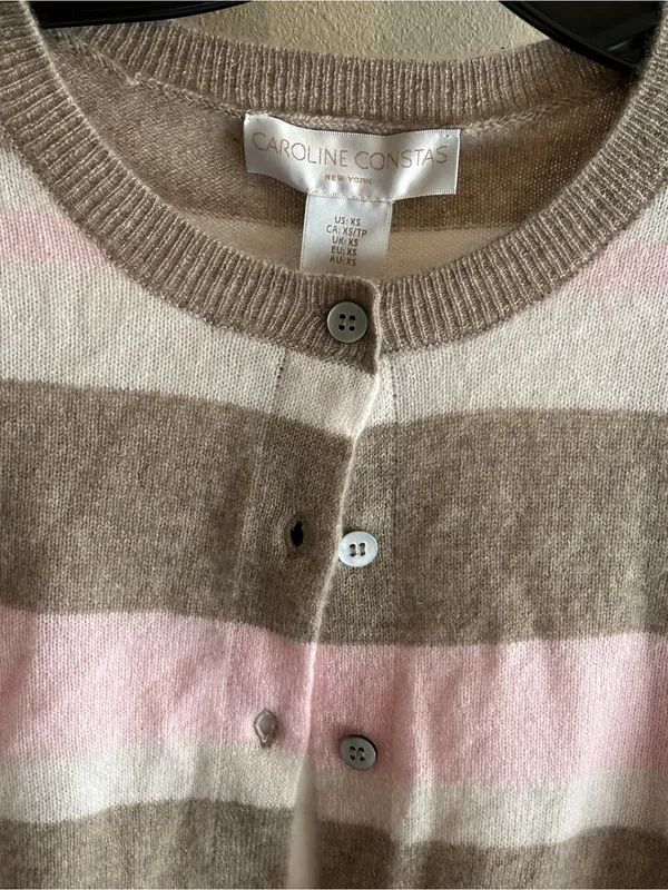 CAROLINE CONSTAS 100% Cashmere Striped Crew Neck Sweater Cardigan size XS - Image 3
