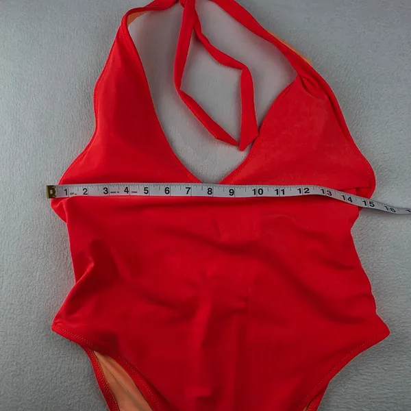 Aerie Women Coral Deep Plunge Halter One Piece Swimsuit High Cut Large - Image 7