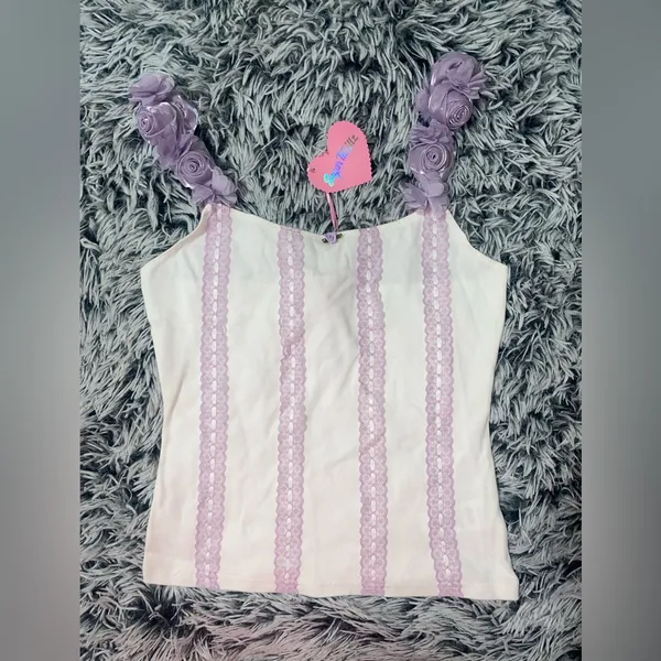 Sugar thrillz White and purple Floral top - Image 3