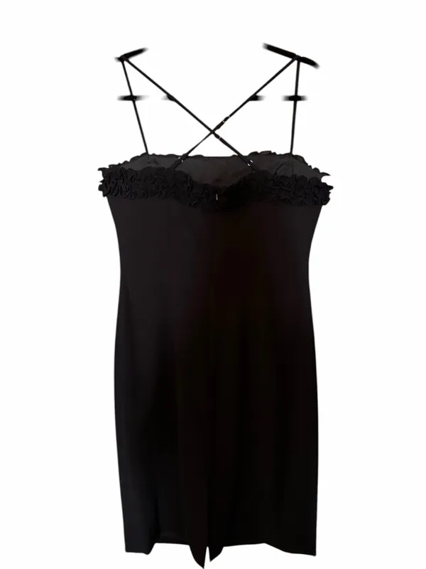 Nine West Black Spaghetti-Strap Midi Dress with Lace Trim - Image 4
