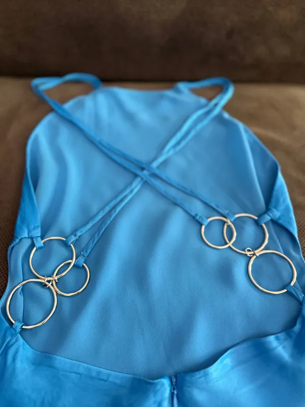 Zara Vibrant Blue Mini Dress Metal Detail Size XS - Image 6
