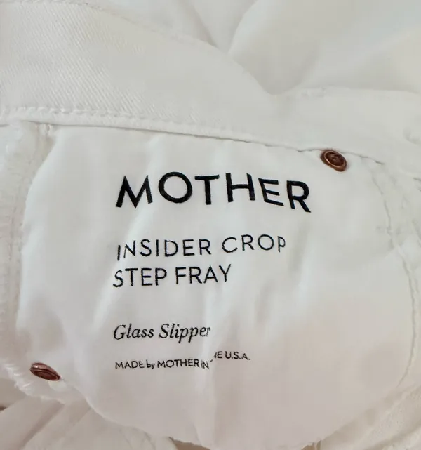 MOTHER Insider Denim Crop Step Fray Jeans White - Image 5