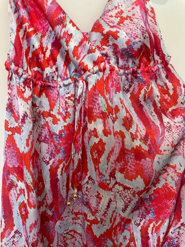 Pilyq Maxi Dress Size M/L Red Print Sleeveless V-Neck - Image 5