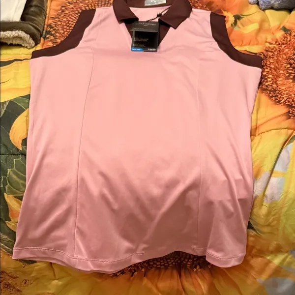 Callaway Women's Pink and Brown Sleeveless Golf Shirt. - Image 5
