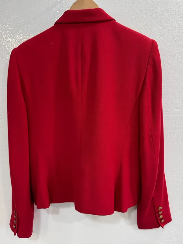 VTG Lauren Ralph Lauren Red Wool Blend Gold Button Blazer Women’s Size 8P Petite - Image 3