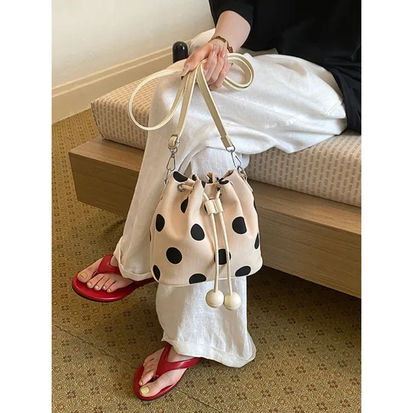 Chic Carryalls Polka Dot Drawstring Bucket Crossbody Bag - Image 7