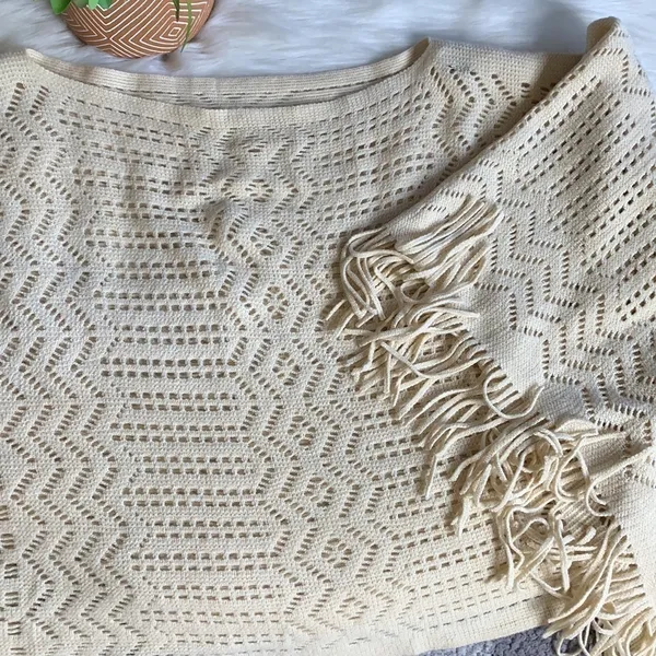 Boho western fringe poncho knit sweater /coverup - Image 6