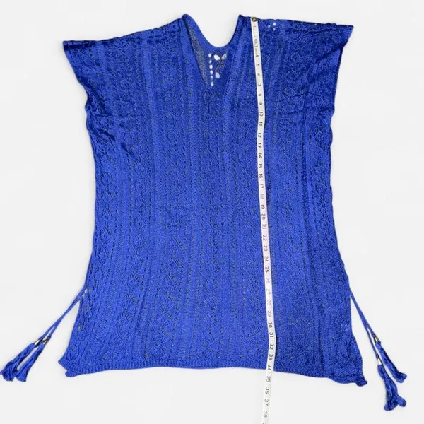 Source Unknown Blue Crochet Knot Coverup Poncho Dress with Side Tassels, NWOT - Image 3