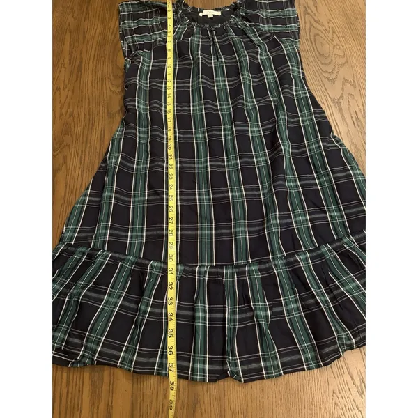 Loft Dress Women's 12 Blue Green Plaid‎ Shift Belted Short Sleeve Pleated Lined - Image 12