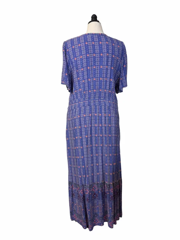 Knox Rose Maxi Dress XXL Blue Floral Tassel Tie Tiered Flutter Sleeve Cottage - Image 5