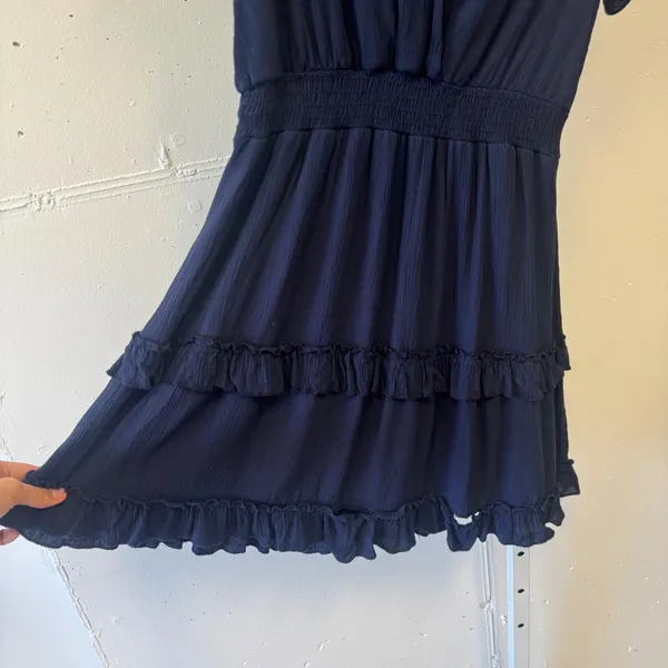 Altar'd‎ State Navy Blue Flutter Sleeve Smocked Waist Tiered Ruffle Mini Dress M - Image 4