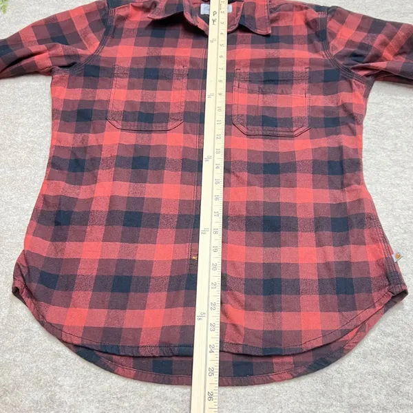 Carhartt Plaid Lightweight‎ Flannel Rust Black Workwear Utility EUC Sz XS Casual - Image 7