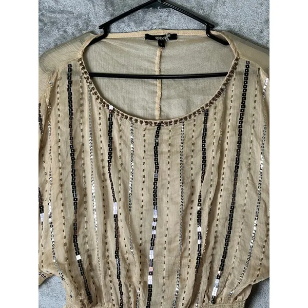 Y2K Baddie Boho‎ Glam Sequin Batwing Peplum Party Festival Top Women's Large - Image 2