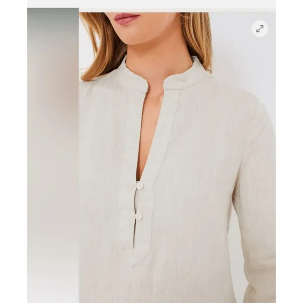 NWT Tuckernuck Tatum Linen Dress Small Beige Natural Shift Mini Long Sleeve - Image 3