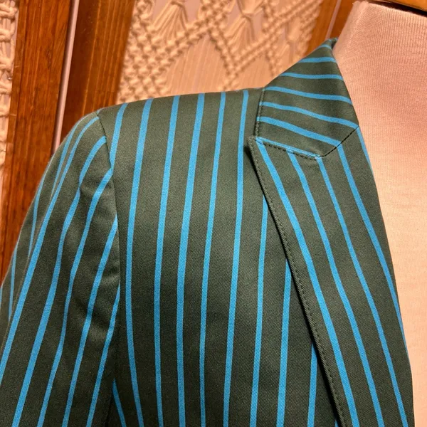 Akris $1390 MSRP Green and Blue Striped Blazer Jacket - Image 3