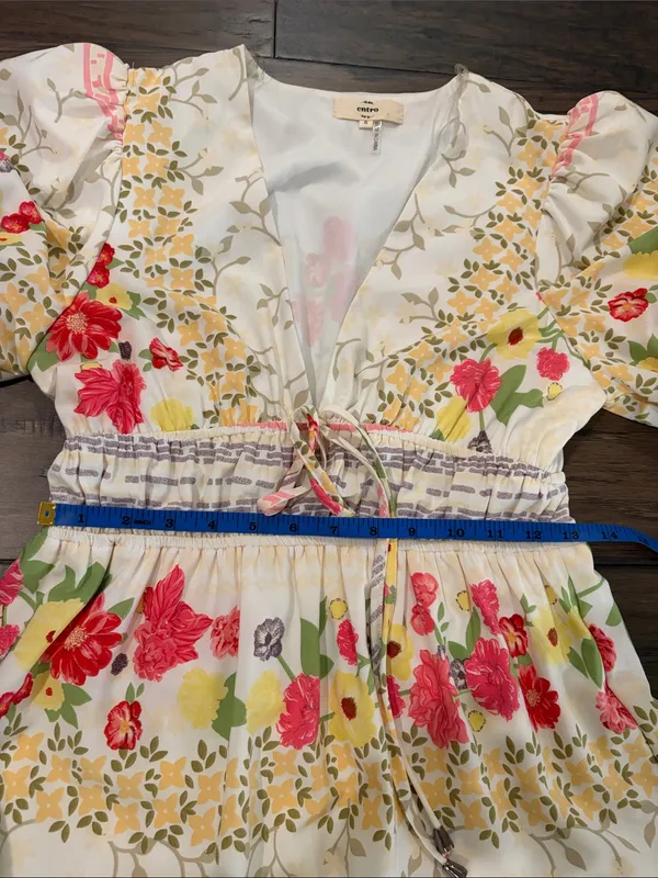 New Without Tags Entro Floral V-Neck Puff Sleeve Maxi Dress Sz S - Image 11