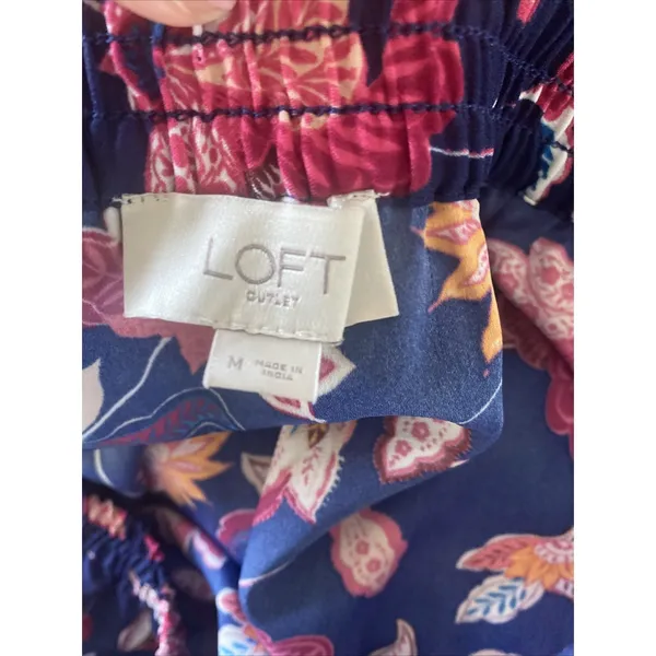 LOFT‎ Floral Faux Wrap Skirt Womens Size M Blue Pink Elastic Waist Garden Summer - Image 5
