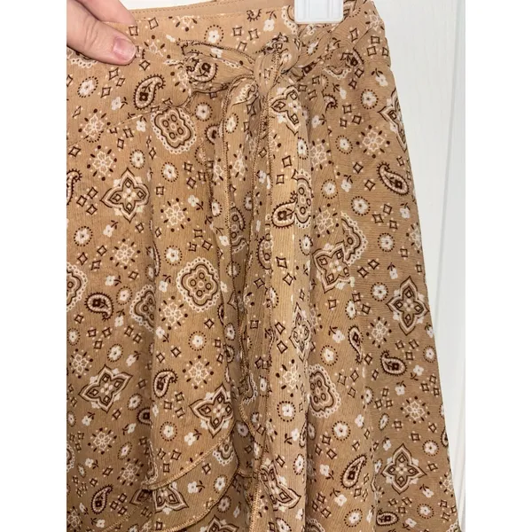 Aerie Brown Paisley Bandana Chiffon Mini Wrap Skirt Small Western Festival Rodeo - Image 3