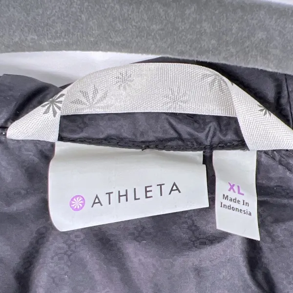 Athleta Goose Down Jacket Black XL‎ Hooded Packable Puffer GUC Mended Hole - Image 8