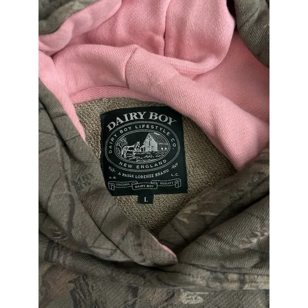 Dairy Boy The Boyfriend Hoodie Evergreen Camo/Pink Appliqué Women's Size Large - Image 8