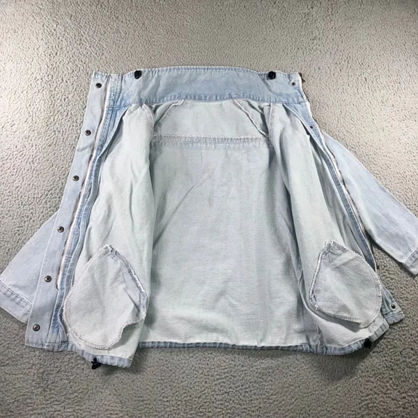 Oversized Denim Cargo Parka Jacket M Gorpcore Utility Field Coat Blue Light Wash Size M - Image 3