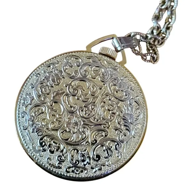 Vintage American Heritage Pocket Watch Necklace Pendant Gold Tone Swiss Untested - Image 3