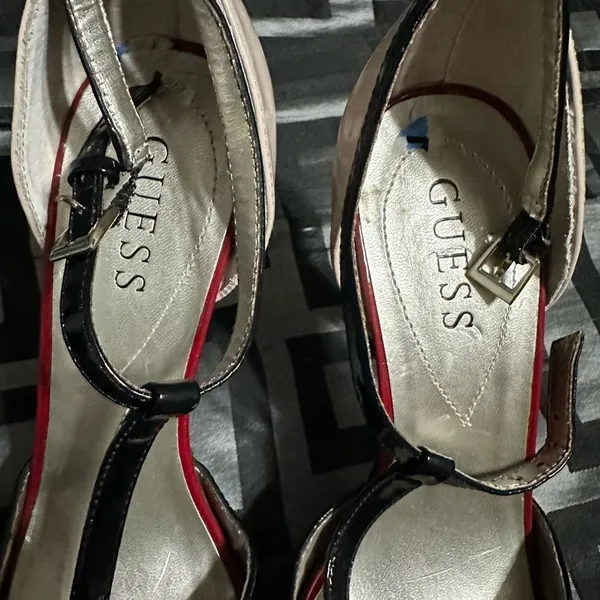 Guess tan/black/red stiletto peep toe heel - Image 3