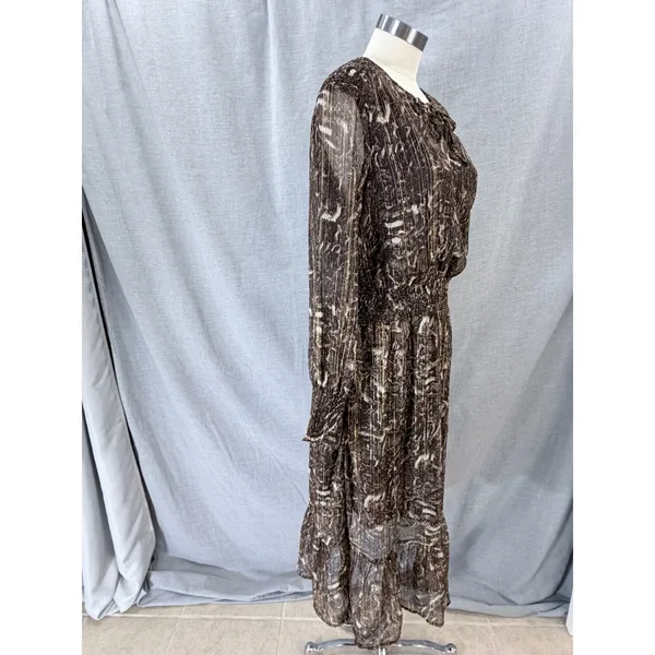 Greenpoint Brown Animal Print Metallic Lurex Smocked Midi Dress 42 XL‎ - Image 6