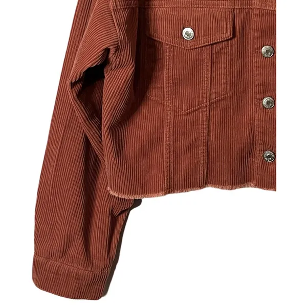 Forever 21 Top Womens Size Small Shacket Rust Color Button Up Collar Raw Hem - Image 8