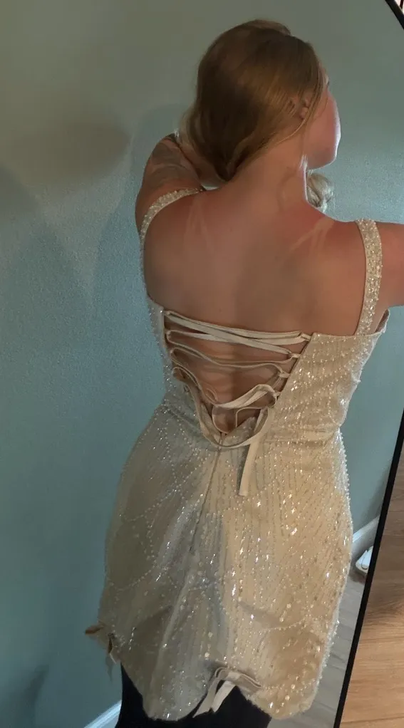 White Beaded Fringe Mini Dress | coquette | Cocktail | Size S/M - Image 2