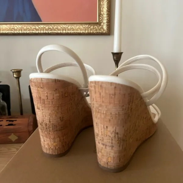 Steve Madden‎ Udell Leather Slip On Cork Wedge Slingback Sandals White NEW 9.5 - Image 4