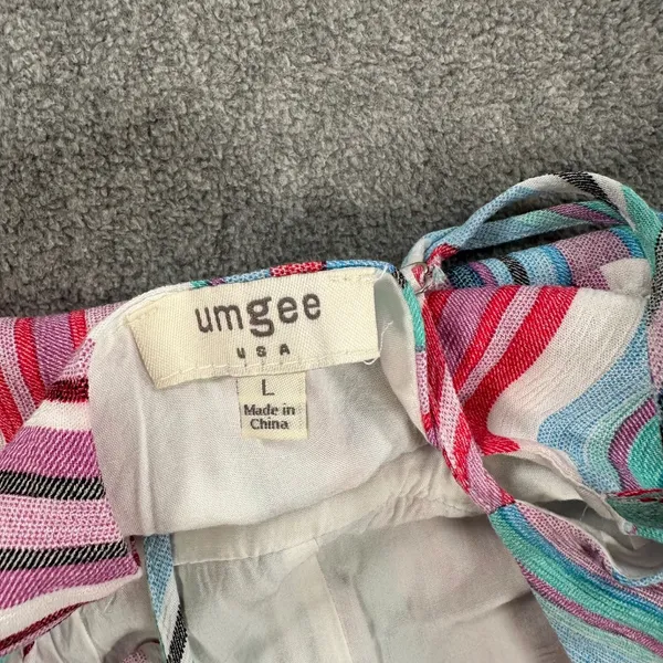 Umgee Striped Tunic Tank Top Size Large Ruffle V-Neck Pink Blue Spaghetti Strap - Image 4