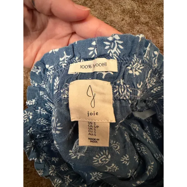 Joie Lyocell Boho Floral Print Pull-On Drawstring Shorts Blue White Paperbag - Image 7