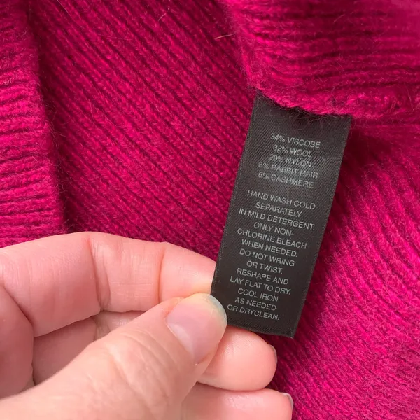 White House Black Market Fuchsia Pink Cowl Neck Pullover Knit Sweater - Image 4