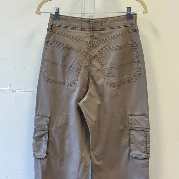Hollister Ultra High-Rise Baggy Cargo Pants Taupe Brown W25R 0R Wide Leg Utility - Image 6