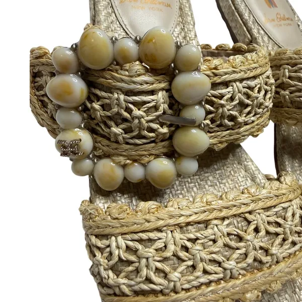 Sam Edelman Elisa Natural Raffia Slide Sandals Size 6.5 Beaded - Image 5