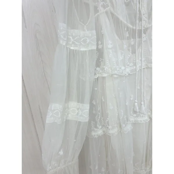 Free People Cream Stevie Embroidered Mesh & Lace Maxi Dress Celestial Fairy New - Image 5