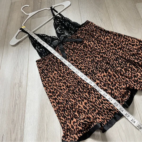 Vintage Y2K top sequin mesh leopard print womens Brown Black (small) lingerie - Image 5