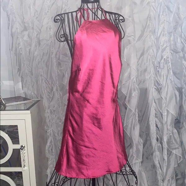 NWT LENA L Charm Tie Back Halter Mini Dress Pink Size L - Image 4