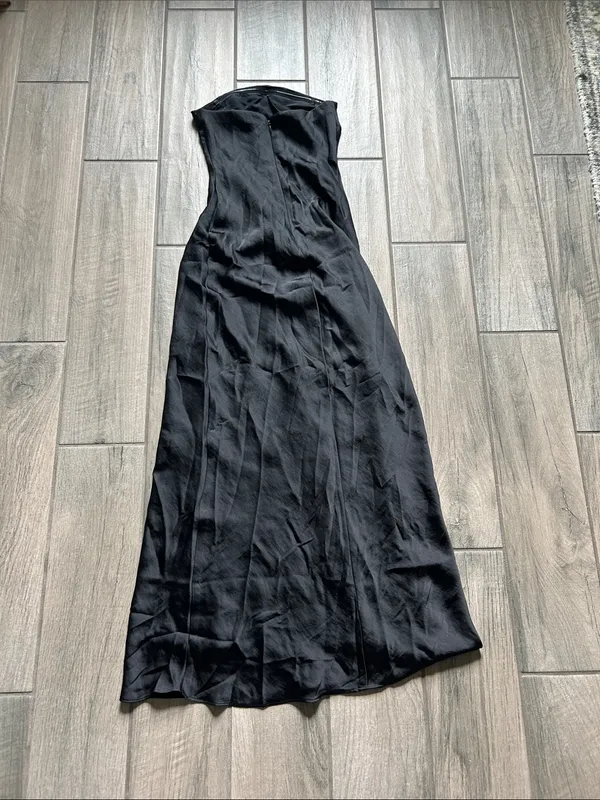Abercrombie & Fitch Black Strapless Satin Maxi Dress - Image 4