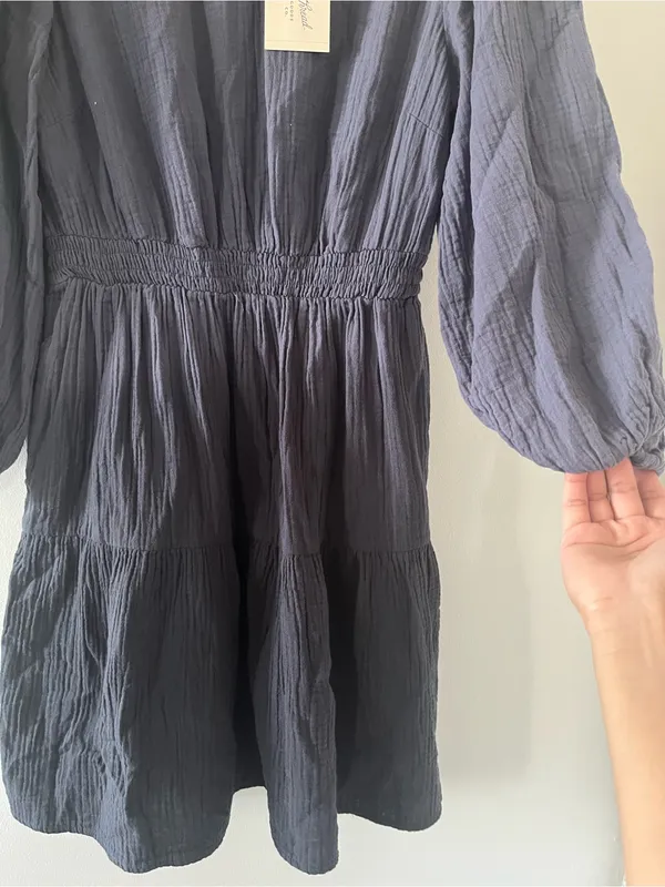 Universal Threads NWT Blue Ombre 100% Cotton Gauze Peasant Mini Dress Small Coastal Beachy - Image 4