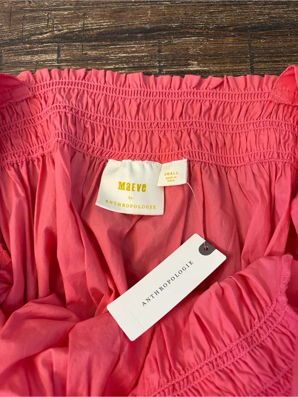 Maeve Anthropologie Puff-Sleeve Smocked Blouse Womens S Pink NWT - Image 7